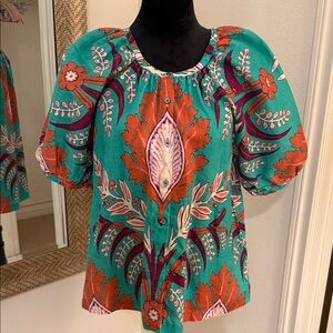 Sundance Teal and Orange Floral Blouse